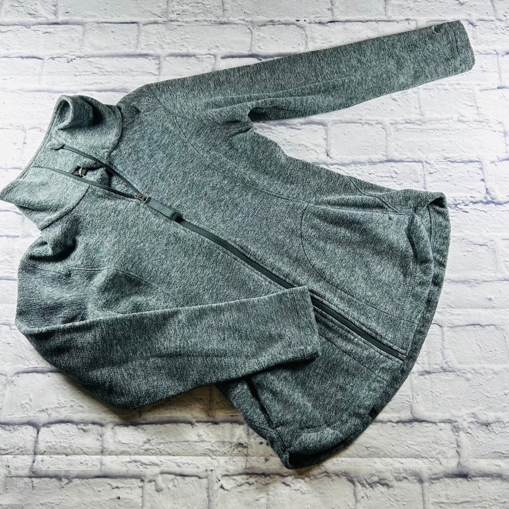 Eddie Bauer Womens XS Grey Full Zip Fleece Jacket Fitted Heathered Mock Neck